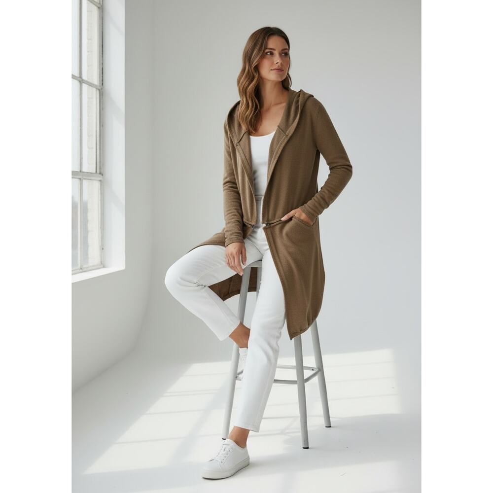 Elaine Kim Convertible Hooded Cardigan Sweater Zip Hem Cotton Size P